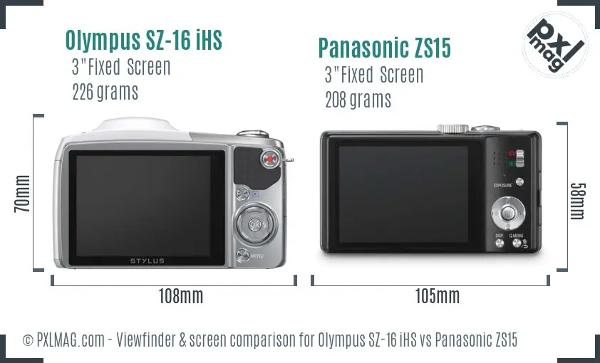 Olympus SZ-16 iHS vs Panasonic ZS15 Screen and Viewfinder comparison