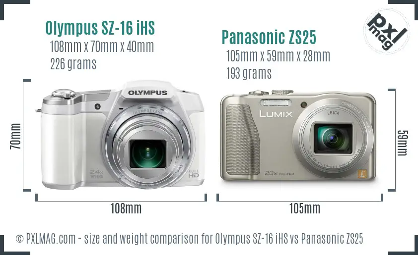 Olympus SZ-16 iHS vs Panasonic ZS25 size comparison