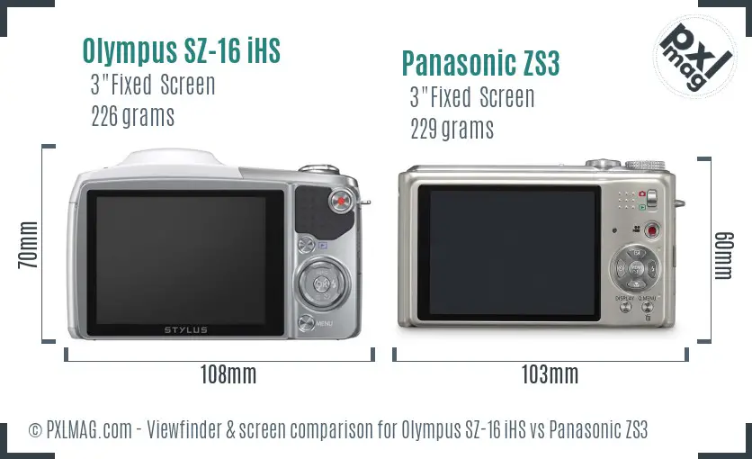Olympus SZ-16 iHS vs Panasonic ZS3 Screen and Viewfinder comparison