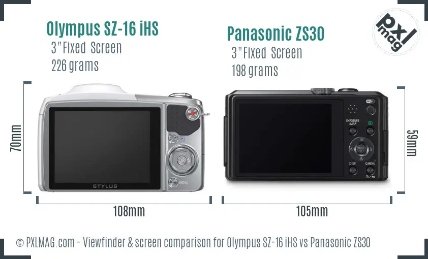 Olympus SZ-16 iHS vs Panasonic ZS30 Screen and Viewfinder comparison