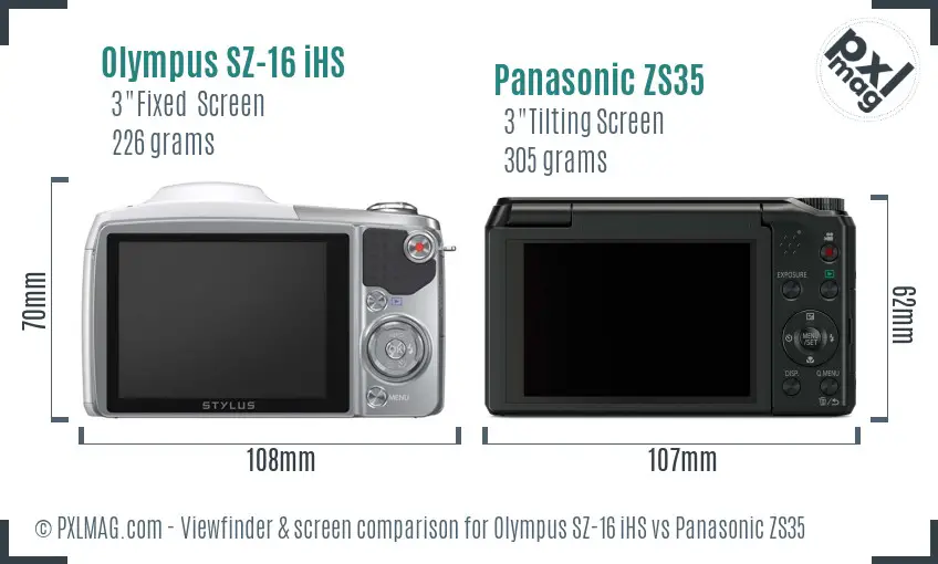 Olympus SZ-16 iHS vs Panasonic ZS35 Screen and Viewfinder comparison