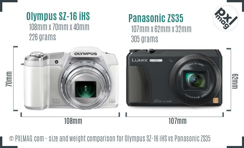 Olympus SZ-16 iHS vs Panasonic ZS35 size comparison