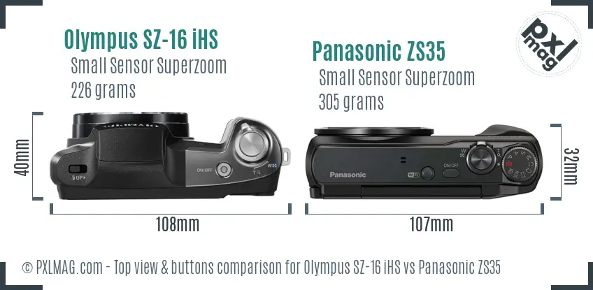 Olympus SZ-16 iHS vs Panasonic ZS35 top view buttons comparison