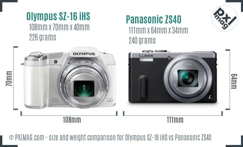 Olympus SZ-16 iHS vs Panasonic ZS40 size comparison
