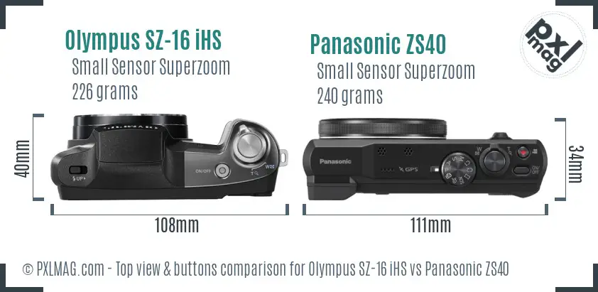 Olympus SZ-16 iHS vs Panasonic ZS40 top view buttons comparison
