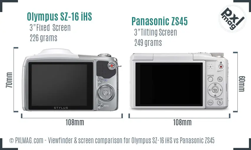 Olympus SZ-16 iHS vs Panasonic ZS45 Screen and Viewfinder comparison