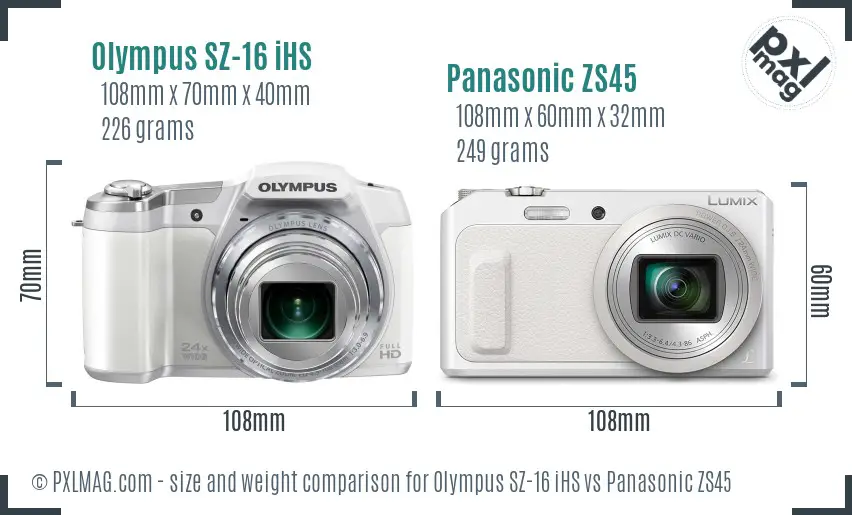 Olympus SZ-16 iHS vs Panasonic ZS45 size comparison