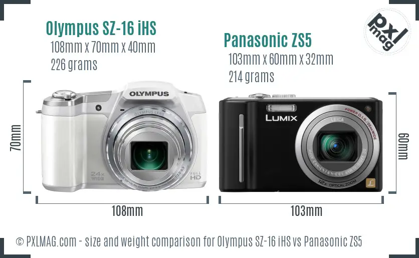 Olympus SZ-16 iHS vs Panasonic ZS5 size comparison