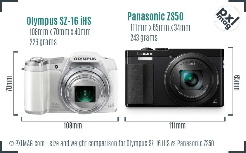 Olympus SZ-16 iHS vs Panasonic ZS50 size comparison