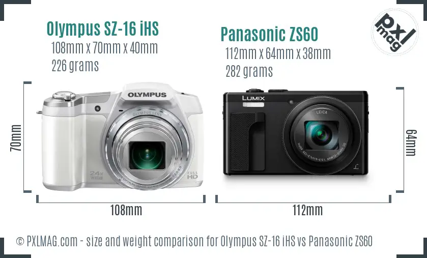 Olympus SZ-16 iHS vs Panasonic ZS60 size comparison