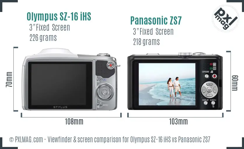 Olympus SZ-16 iHS vs Panasonic ZS7 Screen and Viewfinder comparison