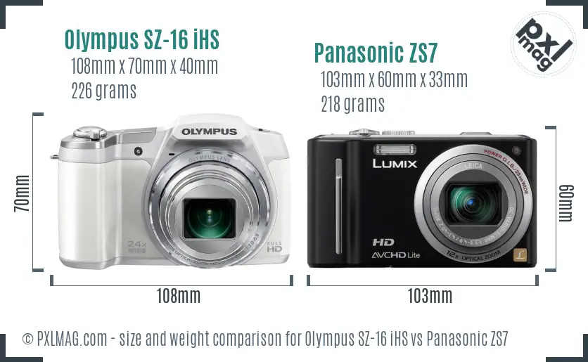 Olympus SZ-16 iHS vs Panasonic ZS7 size comparison