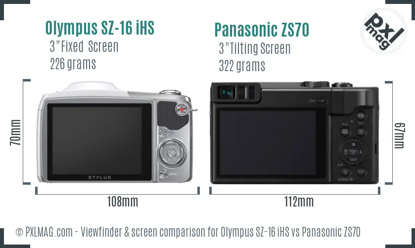 Olympus SZ-16 iHS vs Panasonic ZS70 Screen and Viewfinder comparison