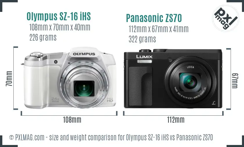 Olympus SZ-16 iHS vs Panasonic ZS70 size comparison