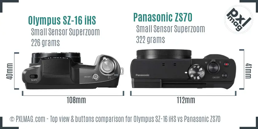 Olympus SZ-16 iHS vs Panasonic ZS70 top view buttons comparison
