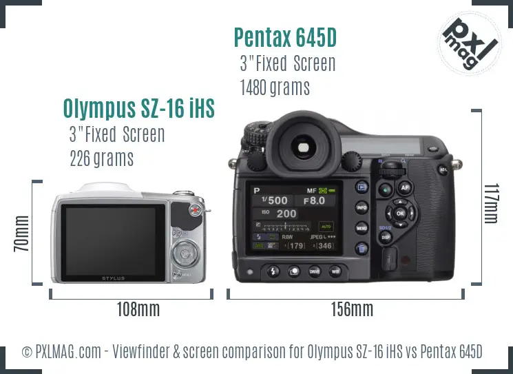 Olympus SZ-16 iHS vs Pentax 645D Screen and Viewfinder comparison