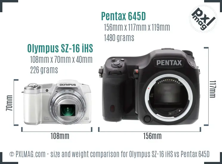 Olympus SZ-16 iHS vs Pentax 645D size comparison