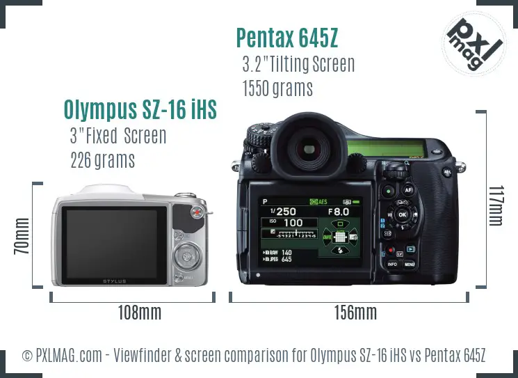 Olympus SZ-16 iHS vs Pentax 645Z Screen and Viewfinder comparison
