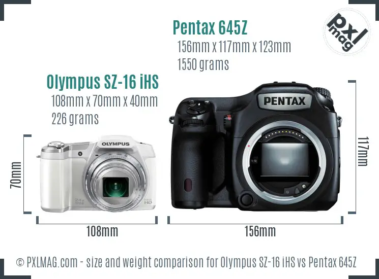 Olympus SZ-16 iHS vs Pentax 645Z size comparison
