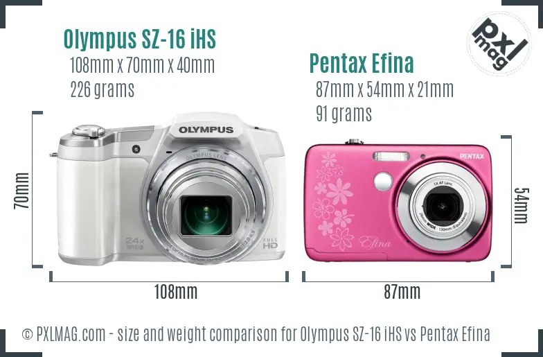 Olympus SZ-16 iHS vs Pentax Efina size comparison