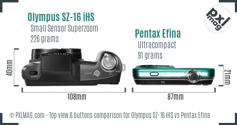 Olympus SZ-16 iHS vs Pentax Efina top view buttons comparison
