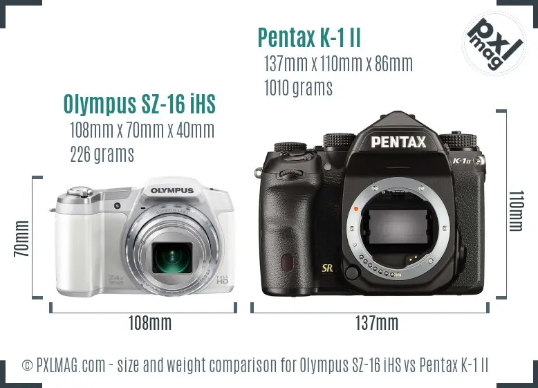 Olympus SZ-16 iHS vs Pentax K-1 II size comparison