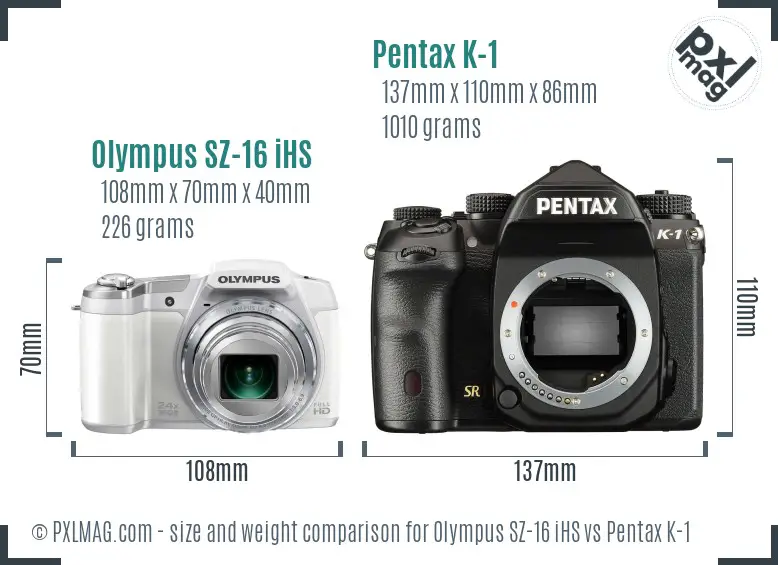 Olympus SZ-16 iHS vs Pentax K-1 size comparison