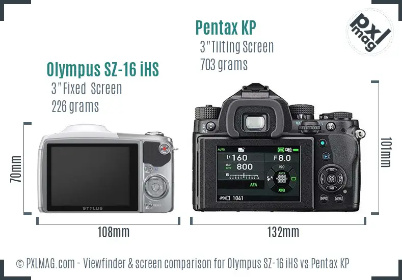 Olympus SZ-16 iHS vs Pentax KP Screen and Viewfinder comparison