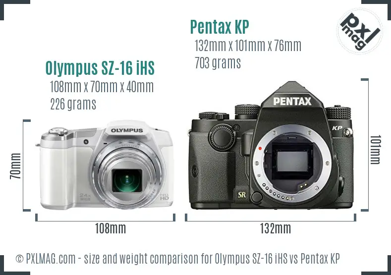Olympus SZ-16 iHS vs Pentax KP size comparison
