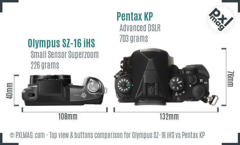 Olympus SZ-16 iHS vs Pentax KP top view buttons comparison