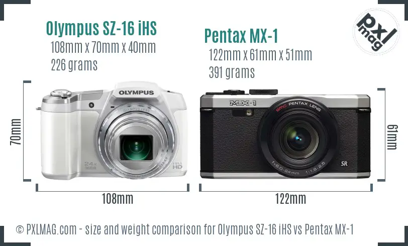 Olympus SZ-16 iHS vs Pentax MX-1 size comparison