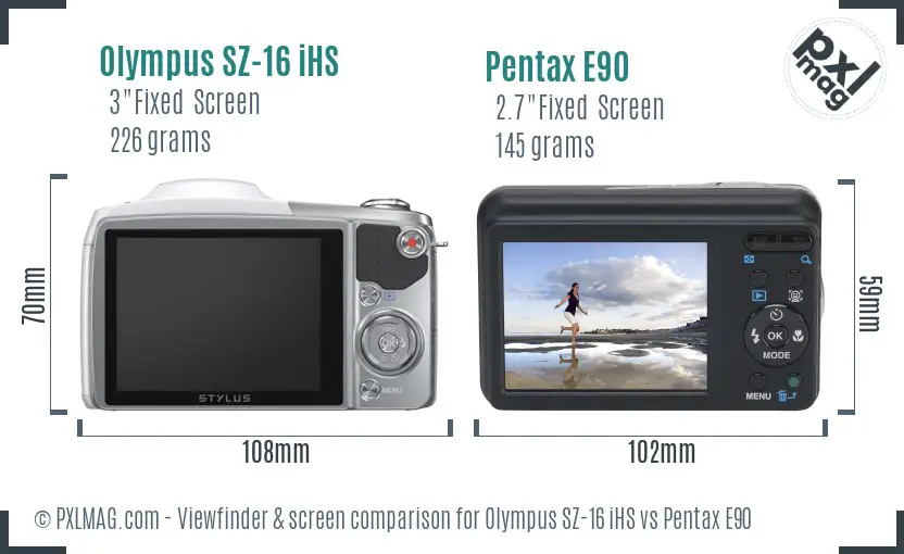 Olympus SZ-16 iHS vs Pentax E90 Screen and Viewfinder comparison