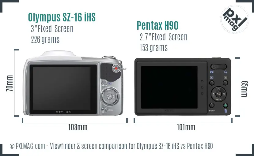 Olympus SZ-16 iHS vs Pentax H90 Screen and Viewfinder comparison