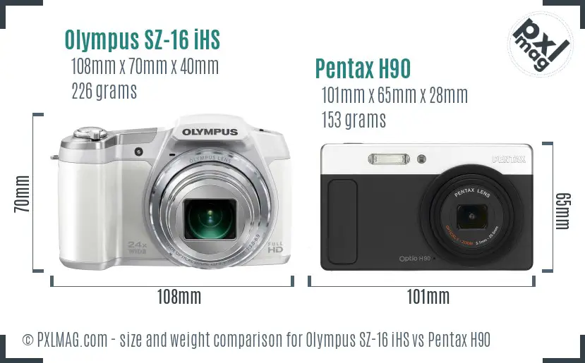 Olympus SZ-16 iHS vs Pentax H90 size comparison
