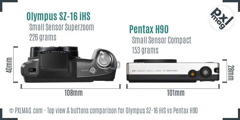 Olympus SZ-16 iHS vs Pentax H90 top view buttons comparison