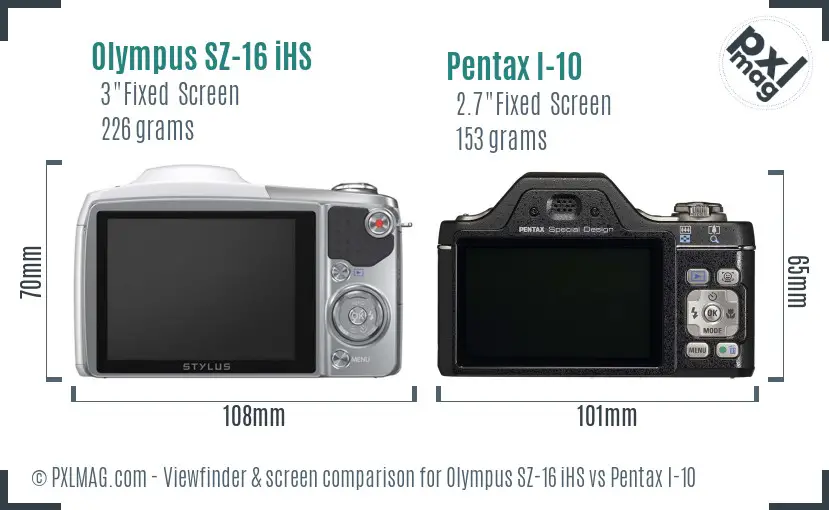 Olympus SZ-16 iHS vs Pentax I-10 Screen and Viewfinder comparison