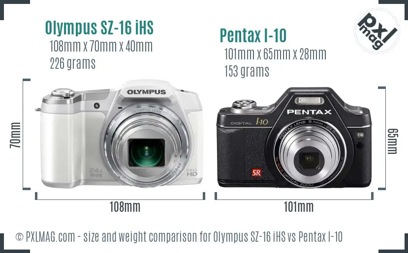 Olympus SZ-16 iHS vs Pentax I-10 size comparison