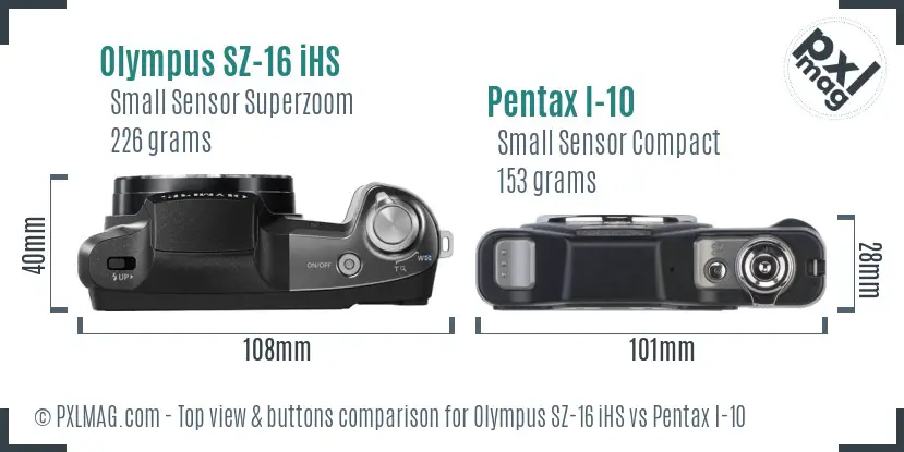 Olympus SZ-16 iHS vs Pentax I-10 top view buttons comparison