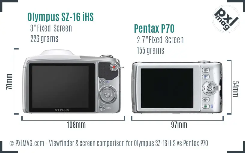 Olympus SZ-16 iHS vs Pentax P70 Screen and Viewfinder comparison