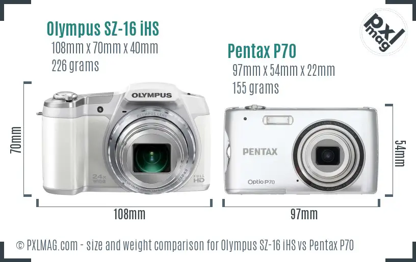 Olympus SZ-16 iHS vs Pentax P70 size comparison