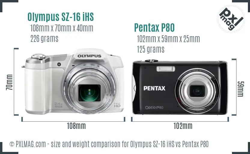 Olympus SZ-16 iHS vs Pentax P80 size comparison