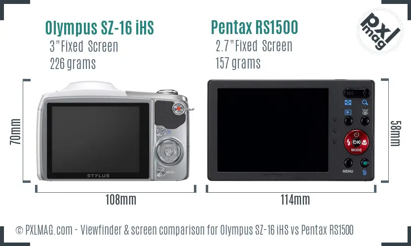 Olympus SZ-16 iHS vs Pentax RS1500 Screen and Viewfinder comparison