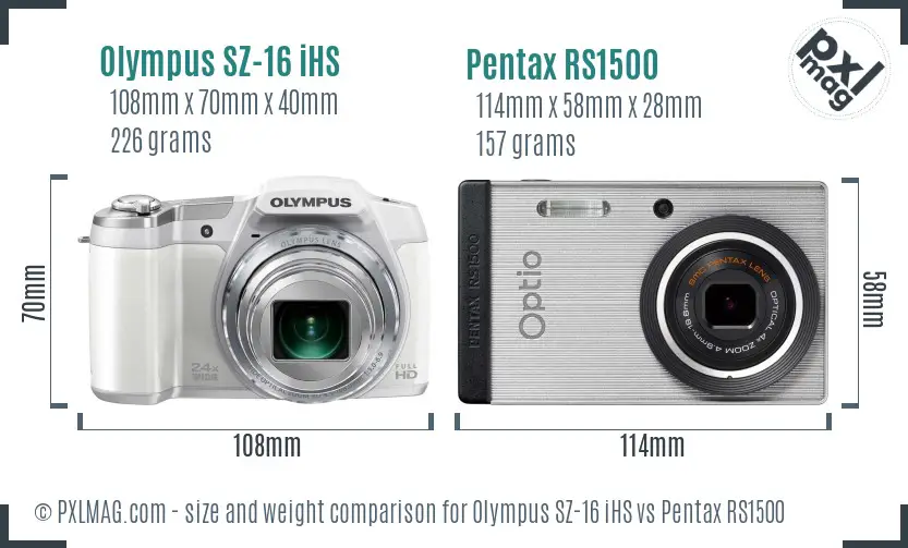 Olympus SZ-16 iHS vs Pentax RS1500 size comparison