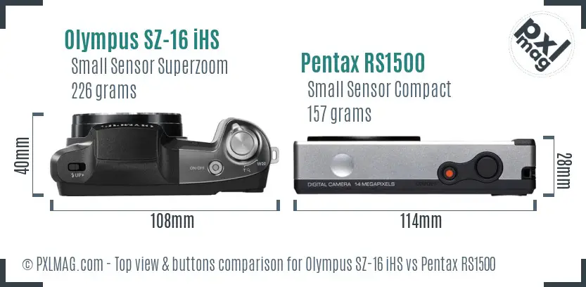 Olympus SZ-16 iHS vs Pentax RS1500 top view buttons comparison
