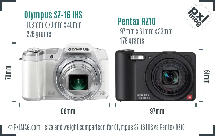 Olympus SZ-16 iHS vs Pentax RZ10 size comparison