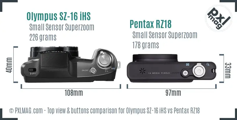 Olympus SZ-16 iHS vs Pentax RZ18 top view buttons comparison