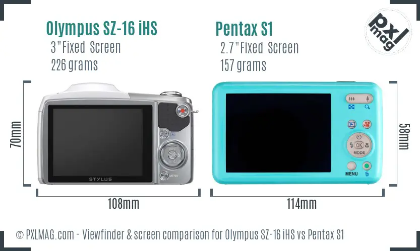 Olympus SZ-16 iHS vs Pentax S1 Screen and Viewfinder comparison