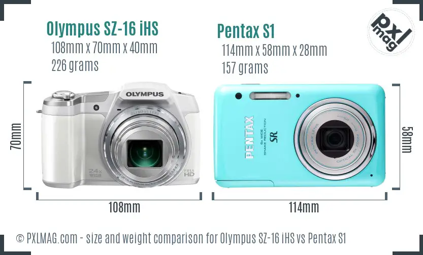 Olympus SZ-16 iHS vs Pentax S1 size comparison