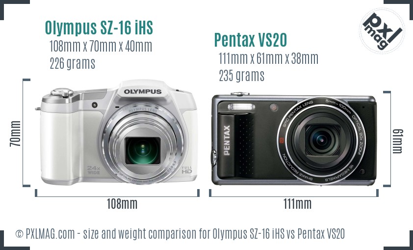 Olympus SZ-16 iHS vs Pentax VS20 size comparison