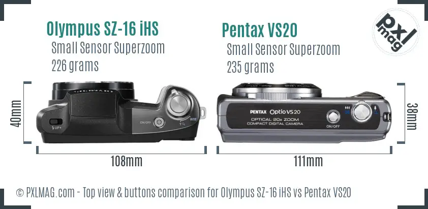 Olympus SZ-16 iHS vs Pentax VS20 top view buttons comparison